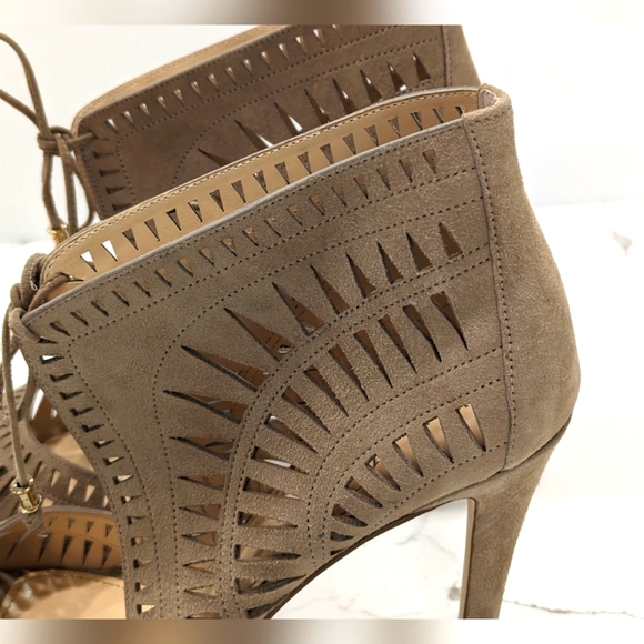 Ivanka Trump Delfino suede leather high Heels front tie Tan stiletto shoes sz 10 - Picture 9 of 14